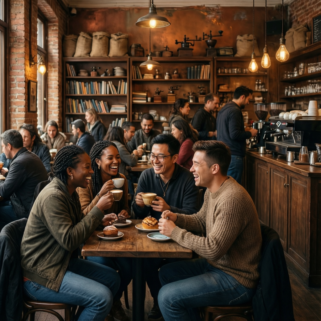 A beautifully crafted cappuccino with latte art served on a marble table.